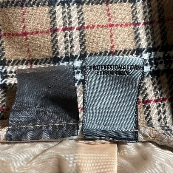 Vintage Chandler Hill Wool Blend Plaid Faux Wrap Midi Skirt- Tan/Beige, Size 14 - Picture 6 of 7